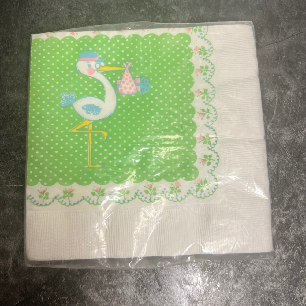 Vintage Hallmark Baby Shower Stork Paper Napkins | Sealed | Cottage Grandma